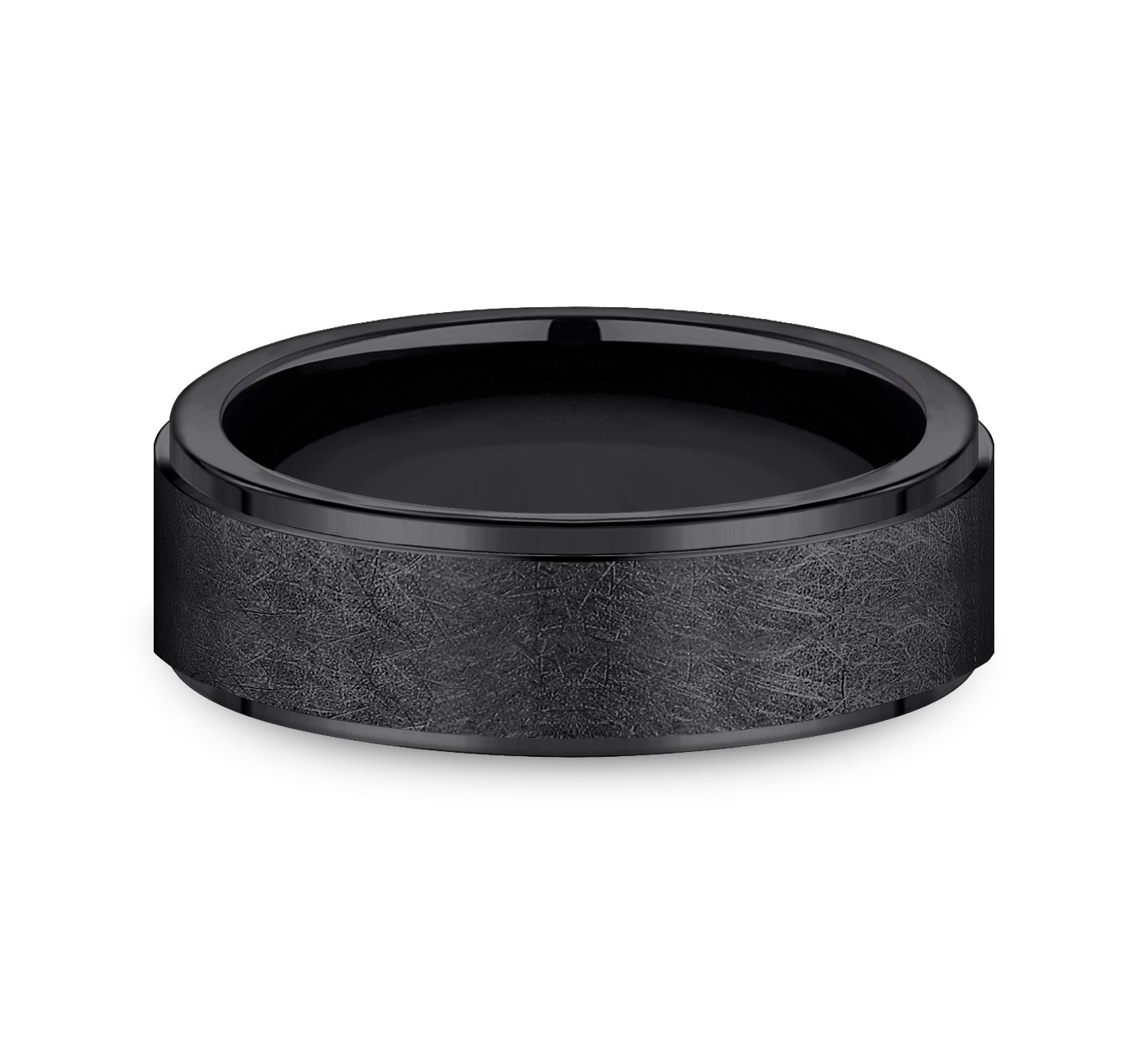 THE WHITMAN 7mm, Comfort fit, Black Titanium, Swirl finish, polished edges