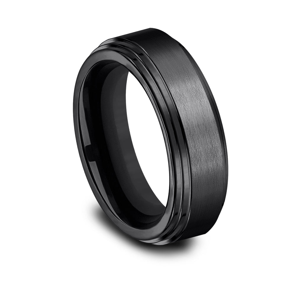 THE CADET 8mm, Comfort fit, Black Titanium, Satin center, polished double bevel edges