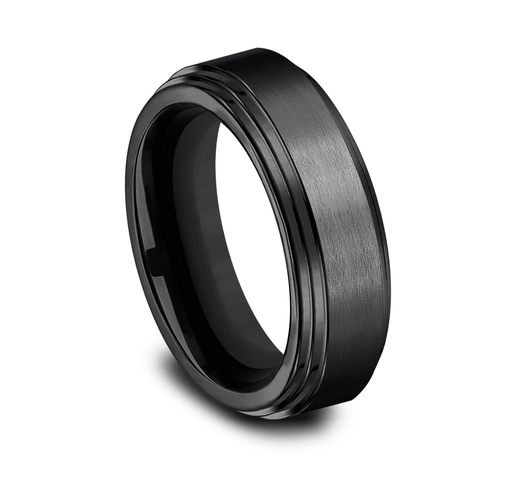 THE CADET 8mm, Comfort fit, Black Titanium, Satin center, polished double bevel edges