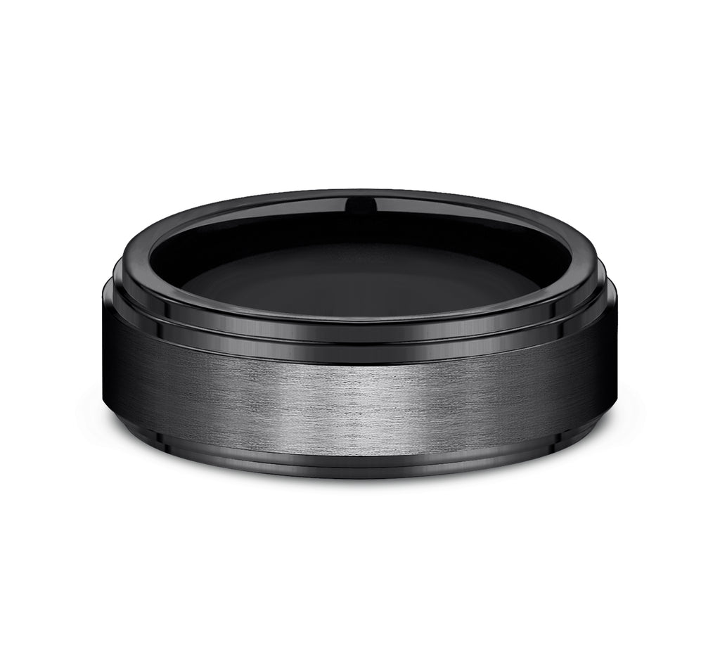 THE CADET 8mm, Comfort fit, Black Titanium, Satin center, polished double bevel edges