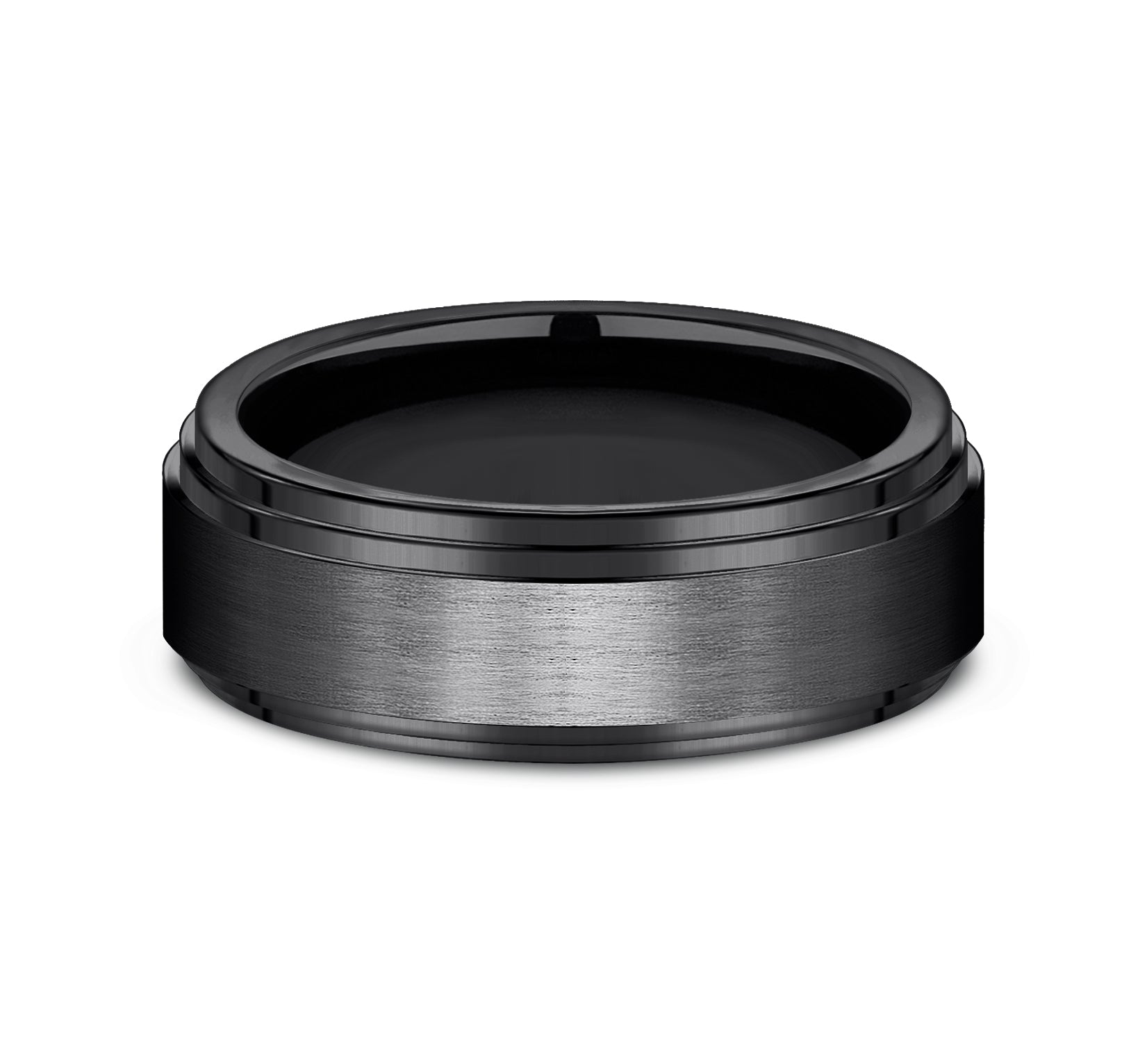 THE CADET 8mm, Comfort fit, Black Titanium, Satin center, polished double bevel edges