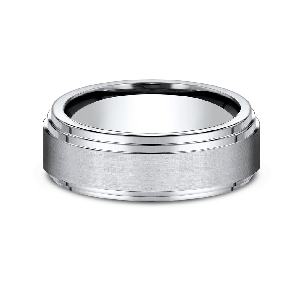 THE CADET 8mm, Comfort fit, White Cobalt, Satin center, polished double bevel edges