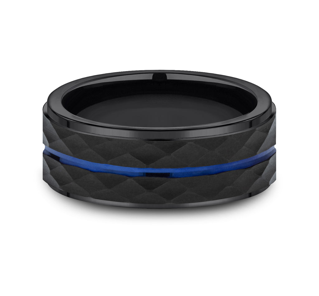 THE MCCLANE 8mm, Comfort fit, Black Cobalt, Faceted with a blue center cut, polished edges
