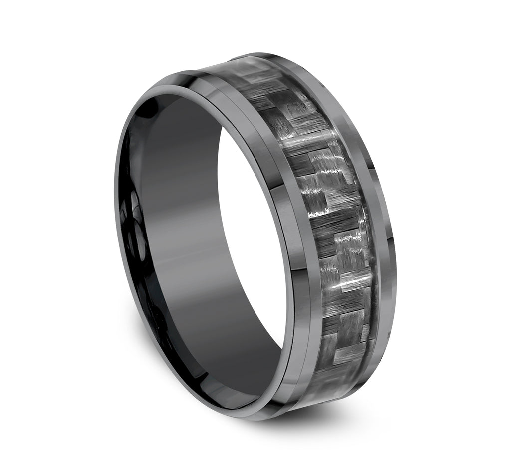 THE CHIEF 8mm, Comfort fit, Darkened Tantalum and Grey Carbon Fiber, Carbon Fiber center, polished bevel edges
