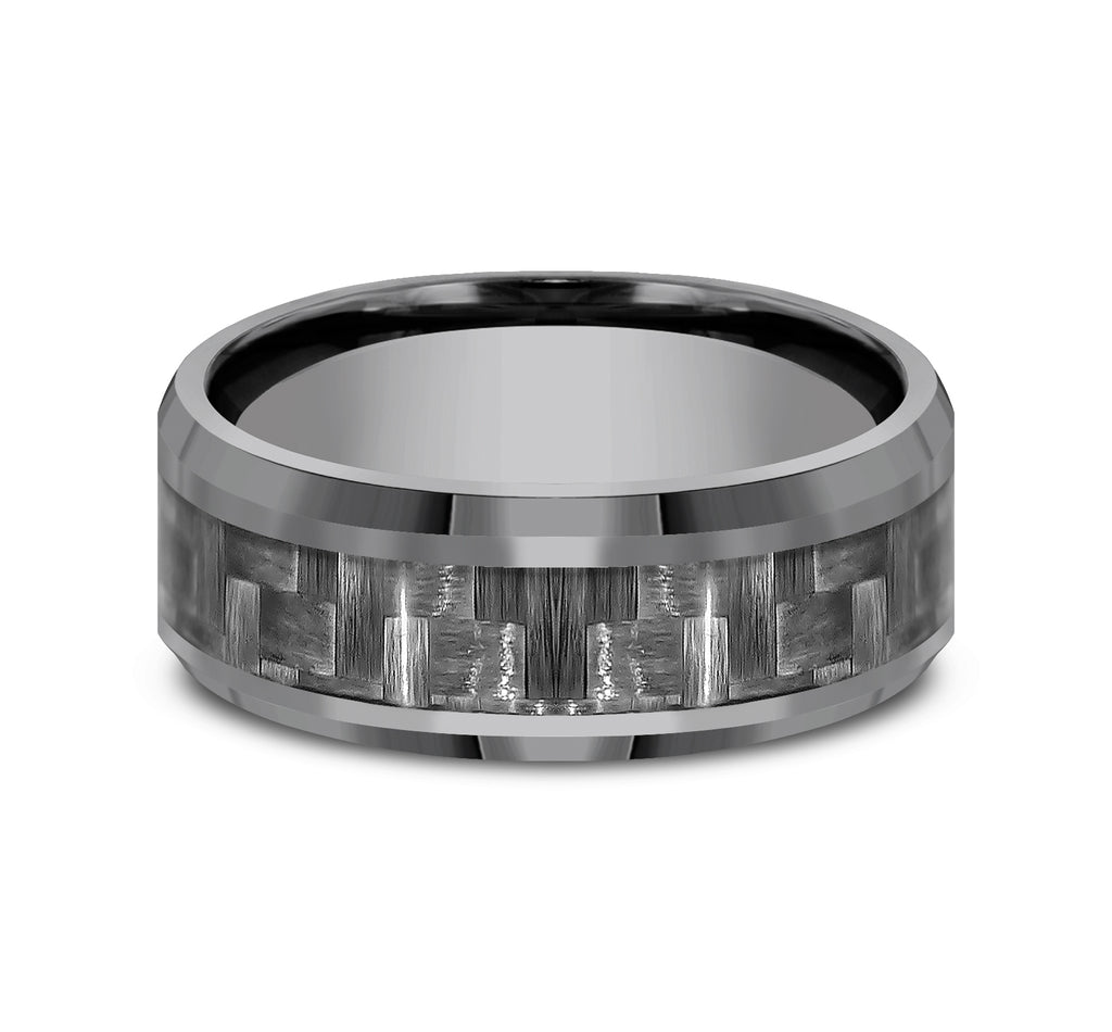THE CHIEF 8mm, Comfort fit, Darkened Tantalum and Grey Carbon Fiber, Carbon Fiber center, polished bevel edges