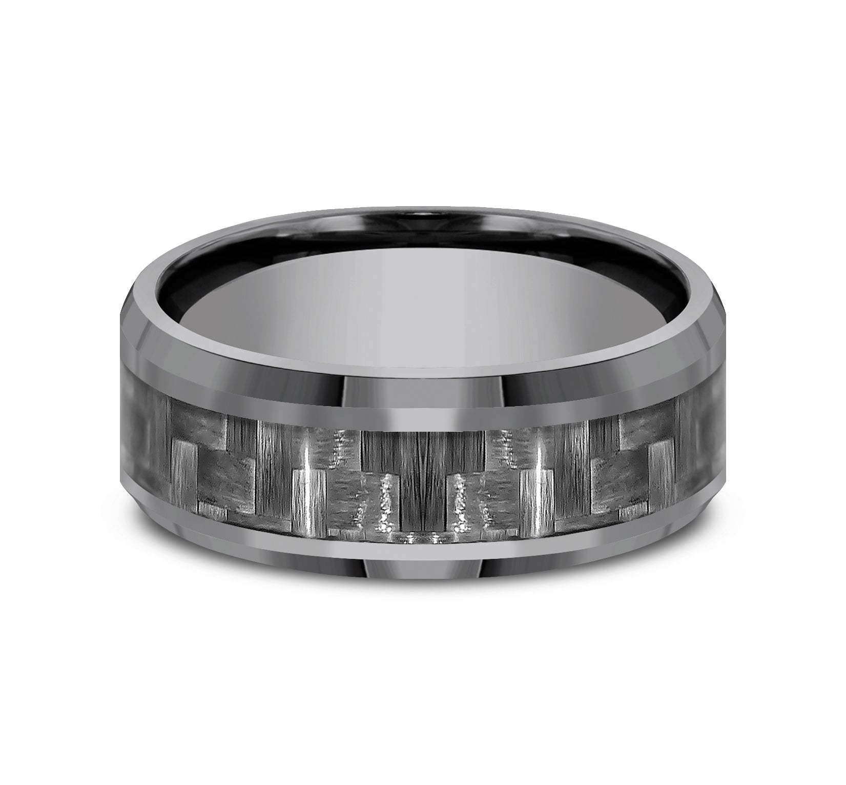 THE CHIEF 8mm, Comfort fit, Darkened Tantalum and Grey Carbon Fiber, Carbon Fiber center, polished bevel edges