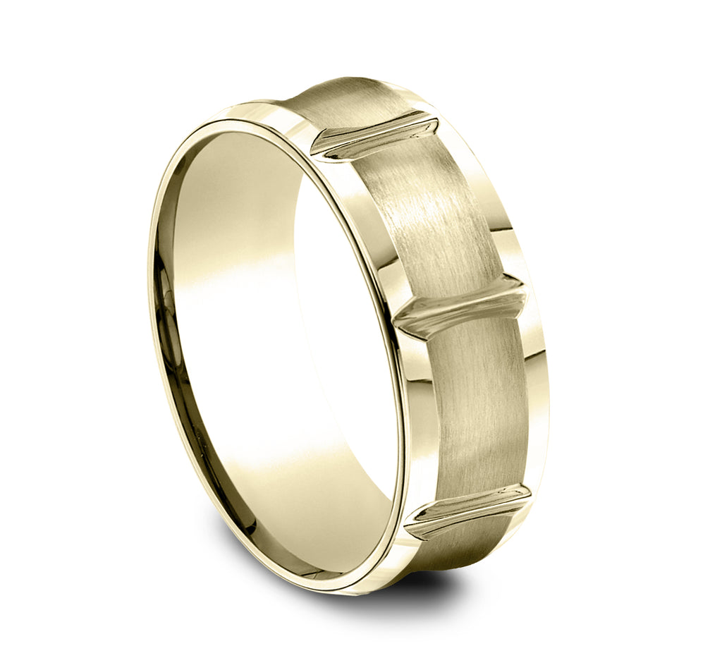 THE GAUNTLET 7.5mm, Comfort fit, 14K Yellow Gold, Satin finish with deep segmented cuts