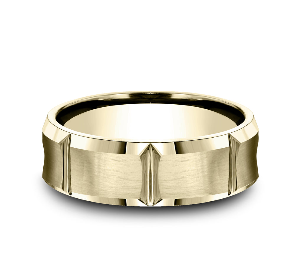THE GAUNTLET 7.5mm, Comfort fit, 14K Yellow Gold, Satin finish with deep segmented cuts