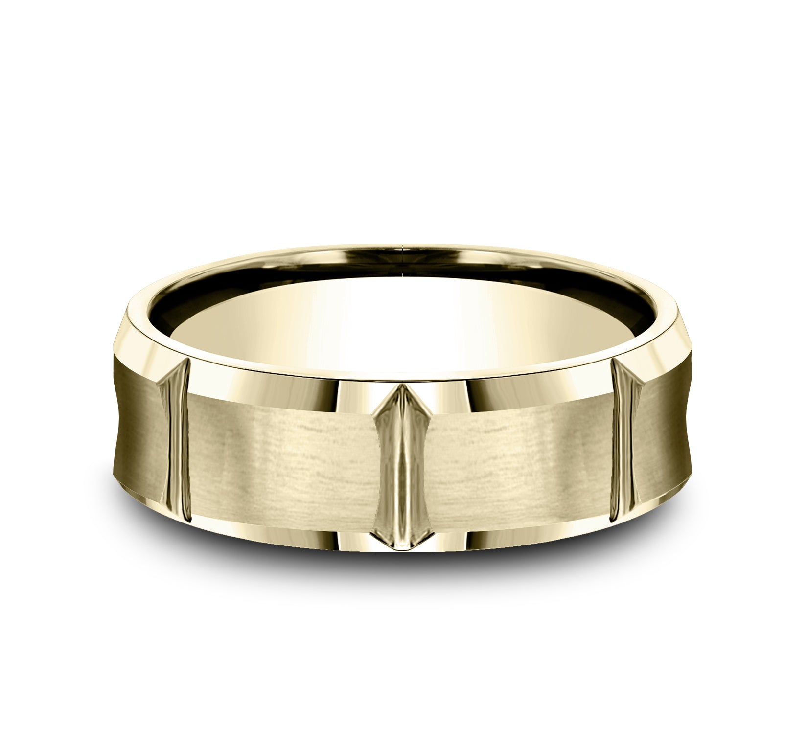 THE GAUNTLET 7.5mm, Comfort fit, 14K Yellow Gold, Satin finish with deep segmented cuts