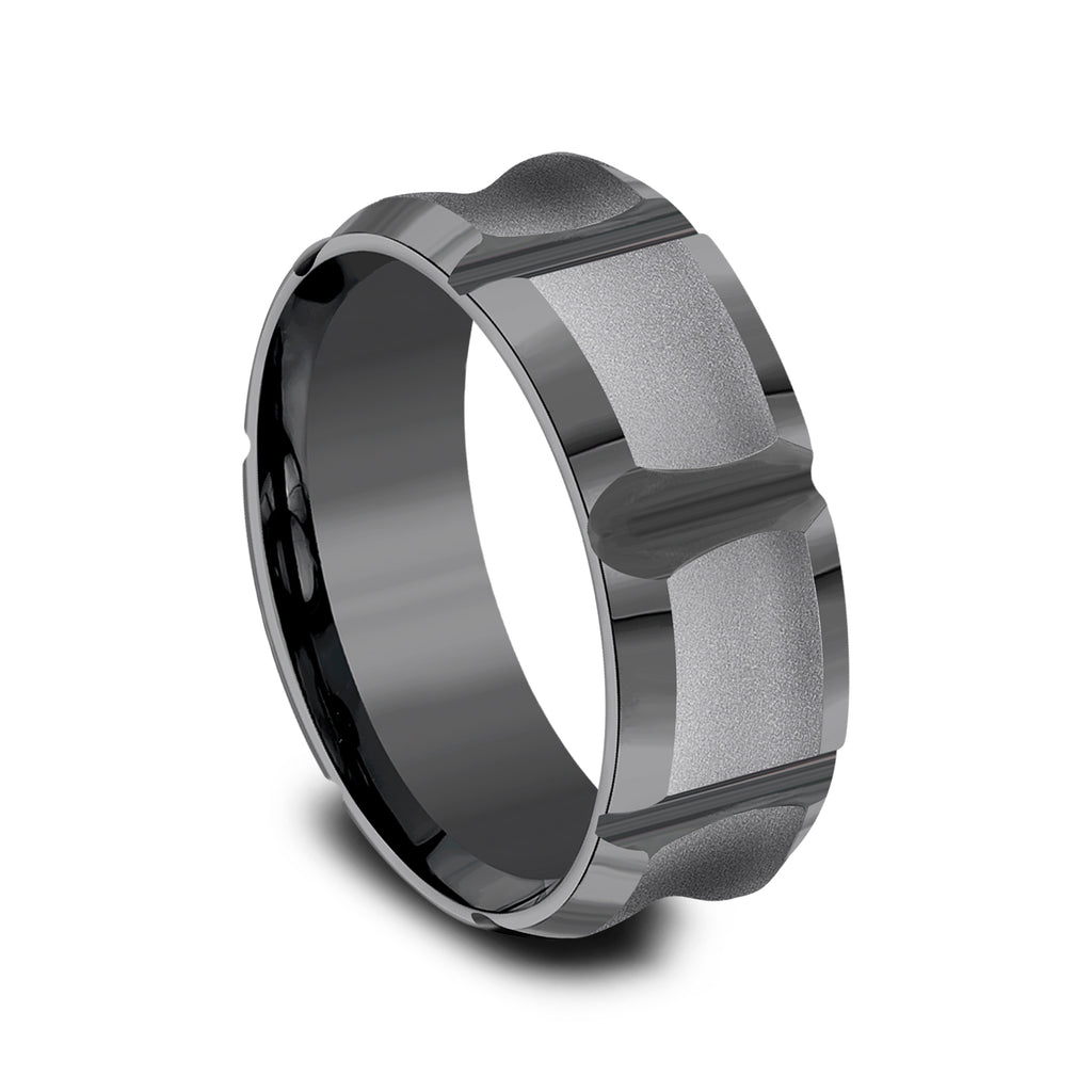 THE GAUNTLET 8mm, Comfort fit, Darkened Tantalum, Powder coated with deep segmented cuts