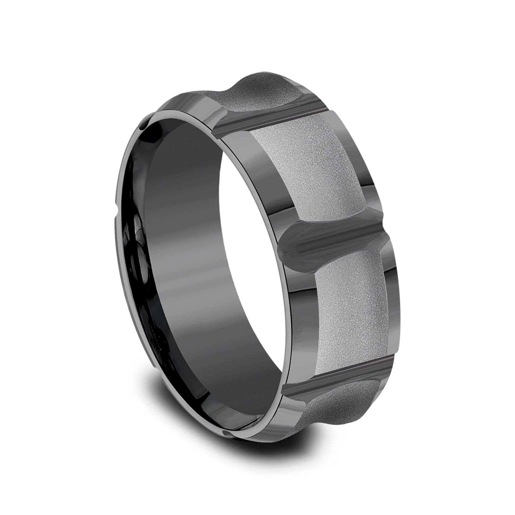 THE GAUNTLET 8mm, Comfort fit, Darkened Tantalum, Powder coated with deep segmented cuts