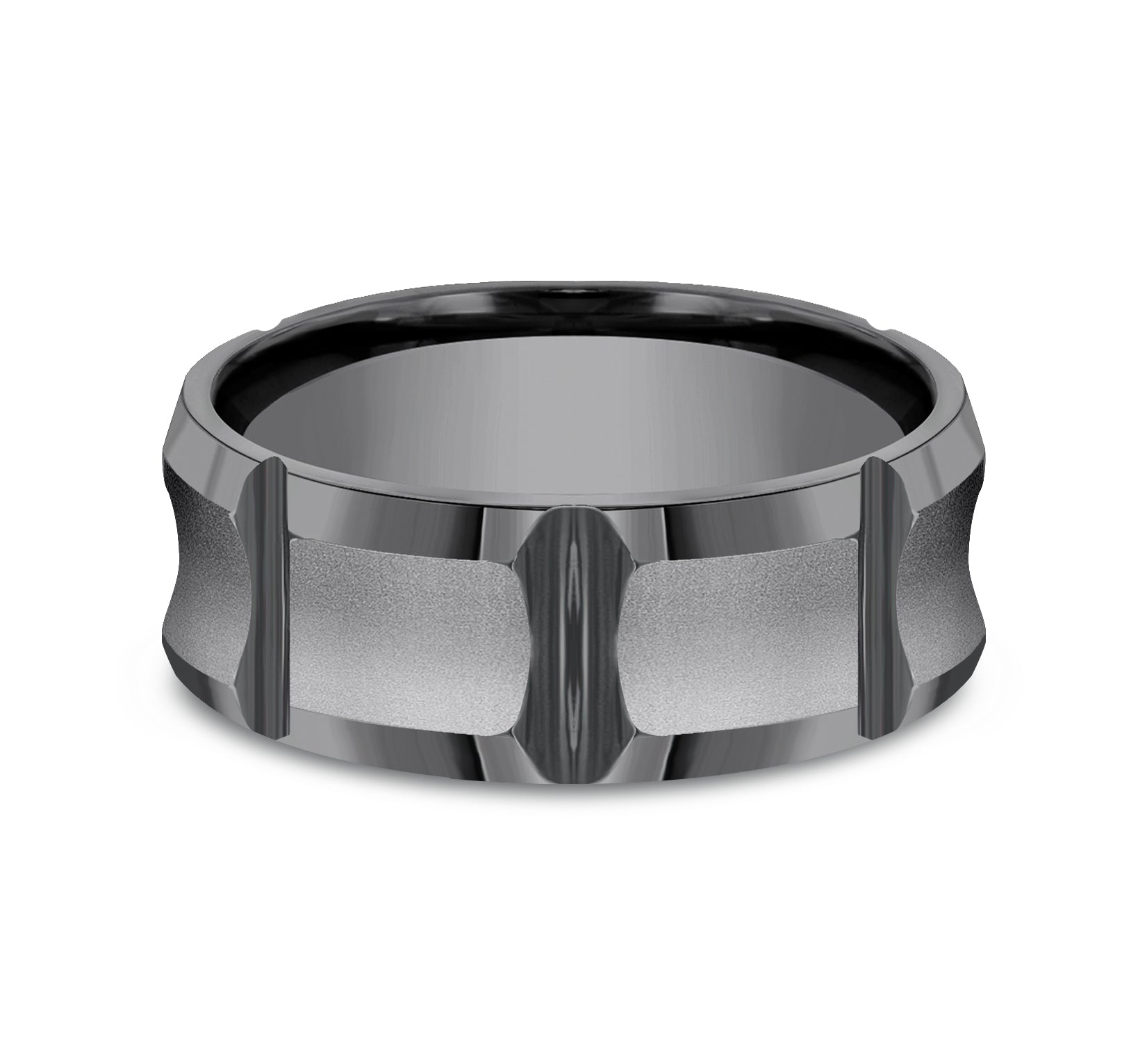 THE GAUNTLET 8mm, Comfort fit, Darkened Tantalum, Powder coated with deep segmented cuts