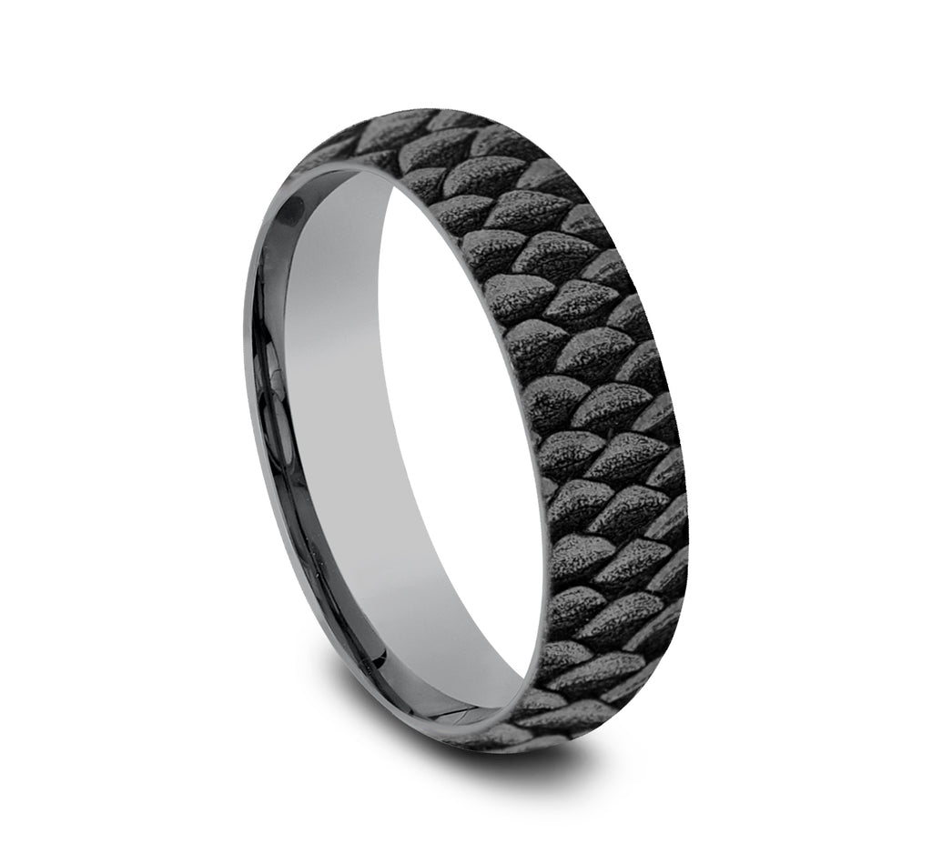 THE ANGLER 6mm, Comfort fit, Grey Tantalum, Fish scale pattern