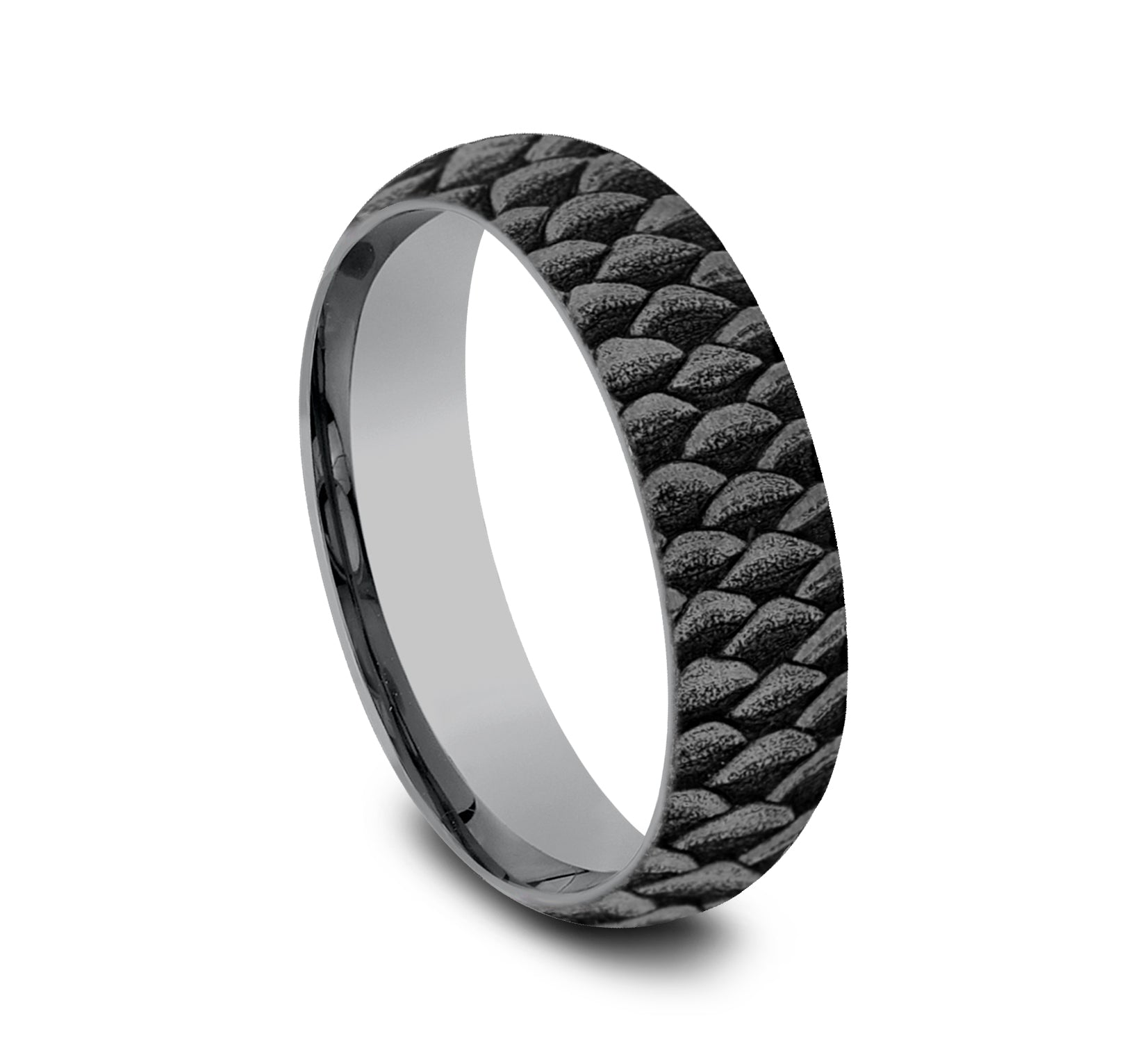 THE ANGLER 6mm, Comfort fit, Grey Tantalum, Fish scale pattern