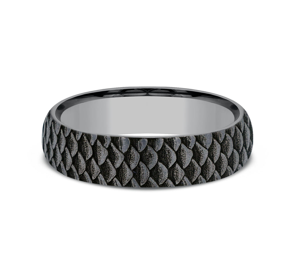 THE ANGLER 6mm, Comfort fit, Grey Tantalum, Fish scale pattern