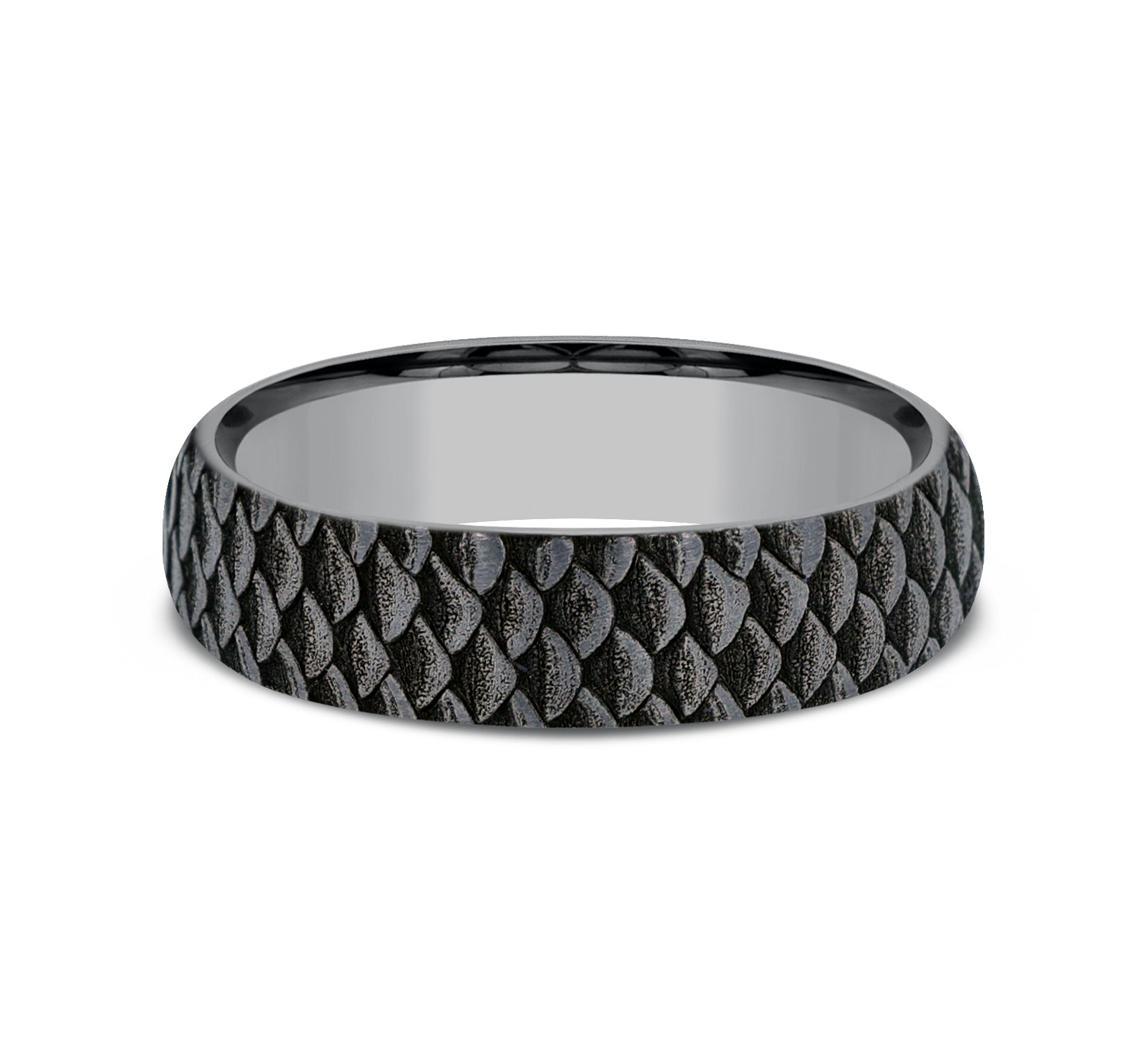 THE ANGLER 6mm, Comfort fit, Grey Tantalum, Fish scale pattern
