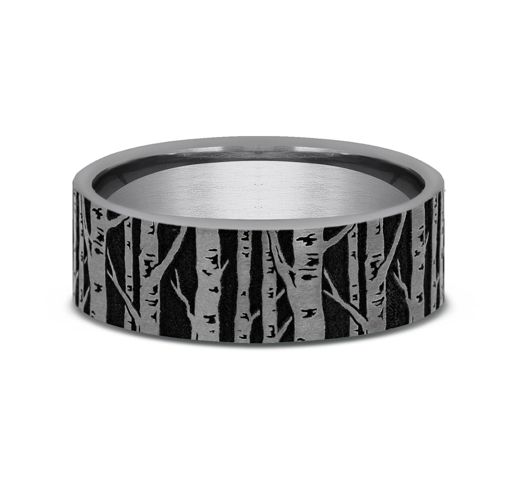 THE BIRCH 7mm, Comfort fit, Grey Tantalum, Birch tree pattern