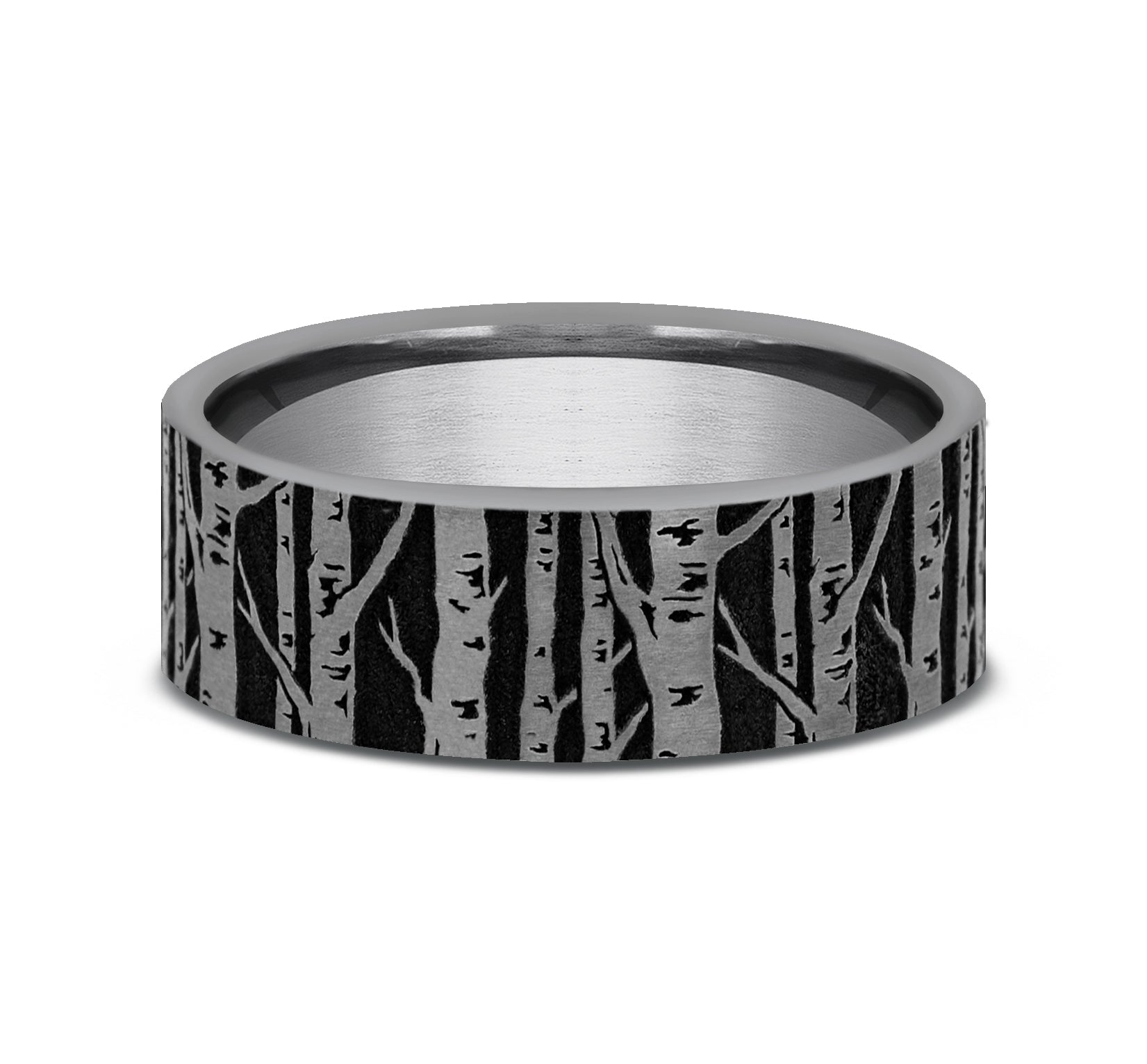 THE BIRCH 7mm, Comfort fit, Grey Tantalum, Birch tree pattern