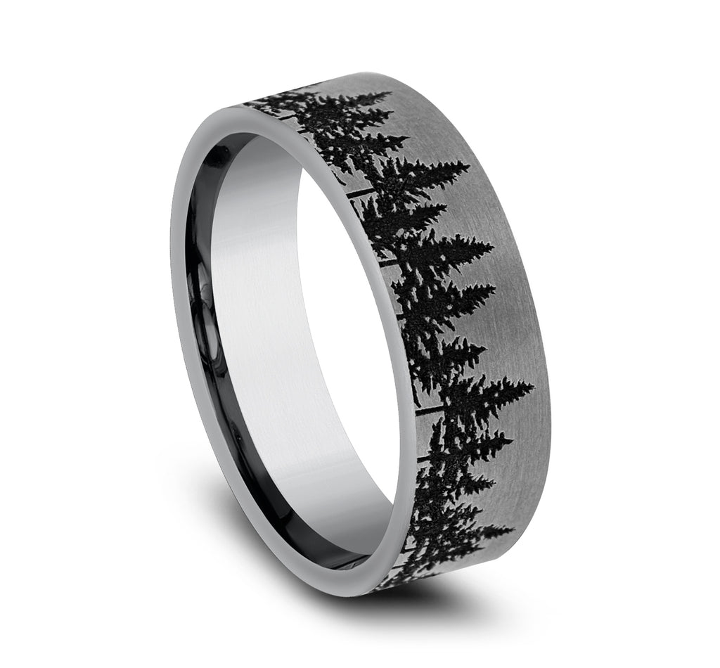 THE EVERGREEN 7mm, Comfort fit, Grey Tantalum, Treeline scenic design