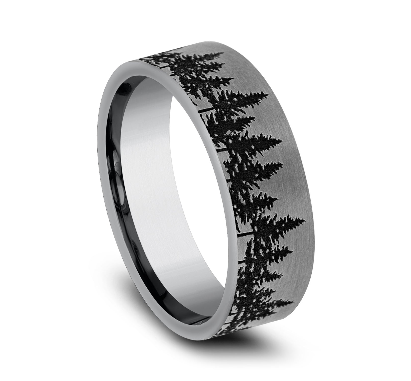THE EVERGREEN 7mm, Comfort fit, Grey Tantalum, Treeline scenic design