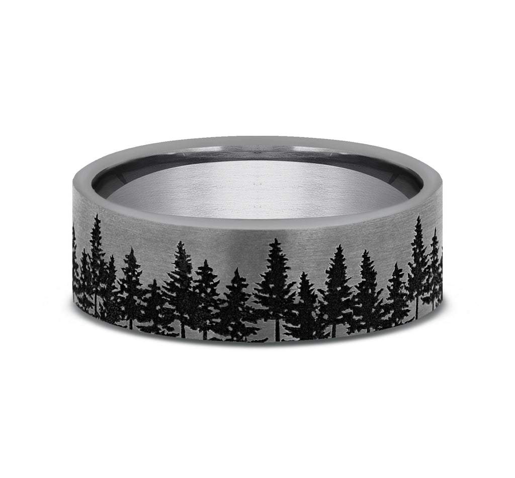 THE EVERGREEN 7mm, Comfort fit, Grey Tantalum, Treeline scenic design
