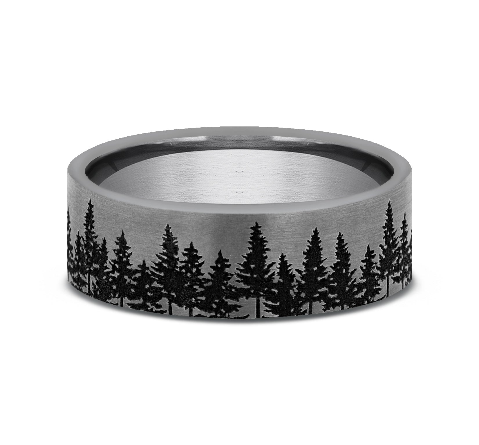 THE EVERGREEN 7mm, Comfort fit, Grey Tantalum, Treeline scenic design