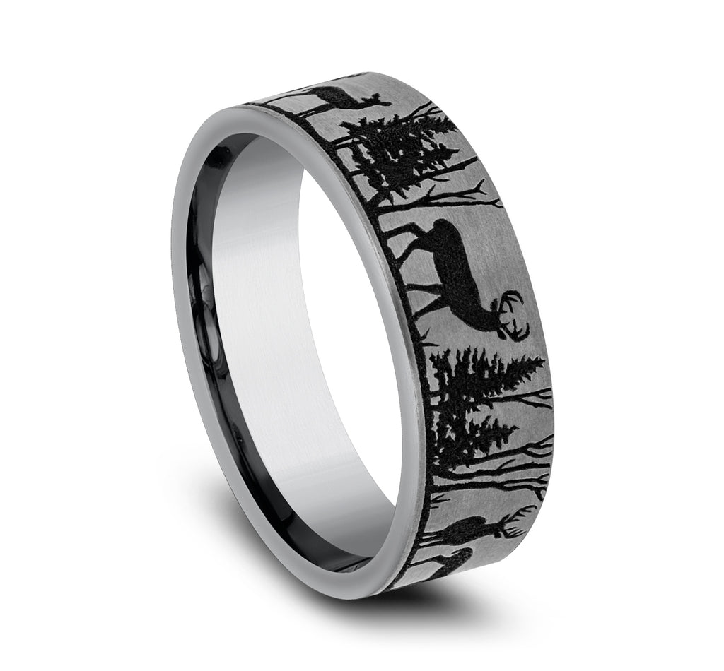 THE WHITETAIL 7mm, Comfort fit, Grey Tantalum, Forest scenic design