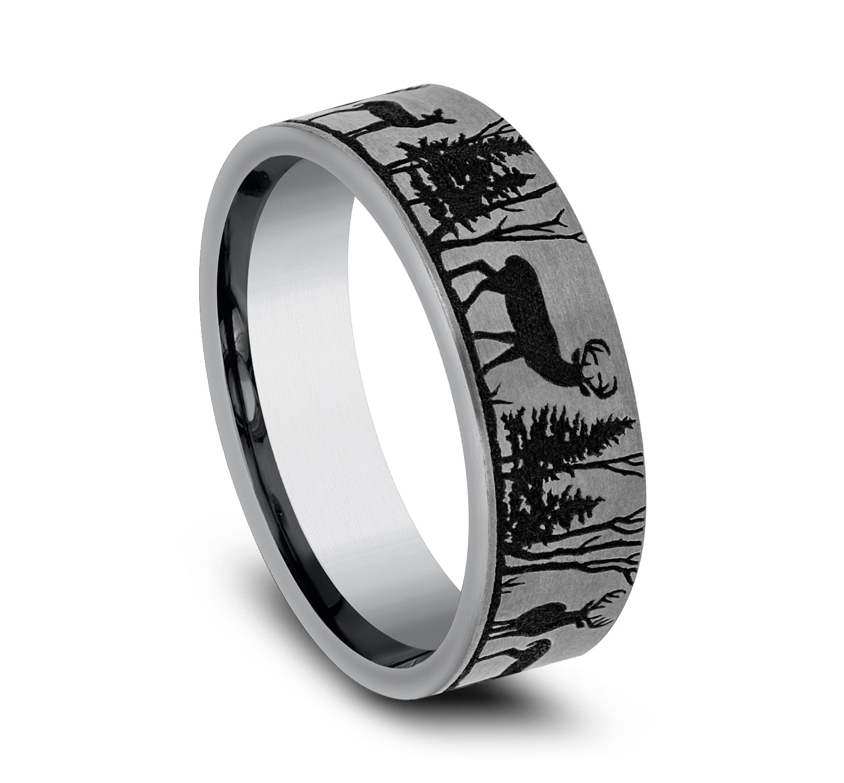 THE WHITETAIL 7mm, Comfort fit, Grey Tantalum, Forest scenic design