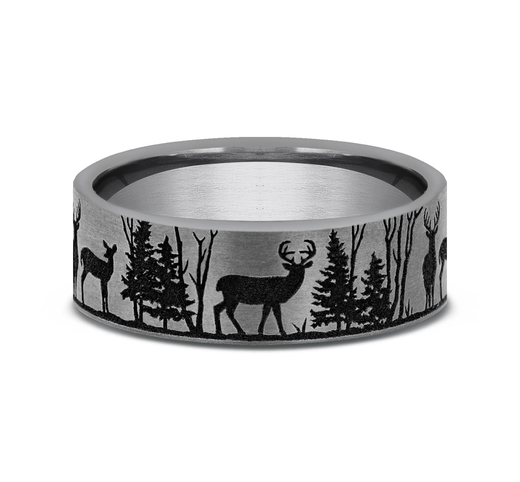 THE WHITETAIL 7mm, Comfort fit, Grey Tantalum, Forest scenic design