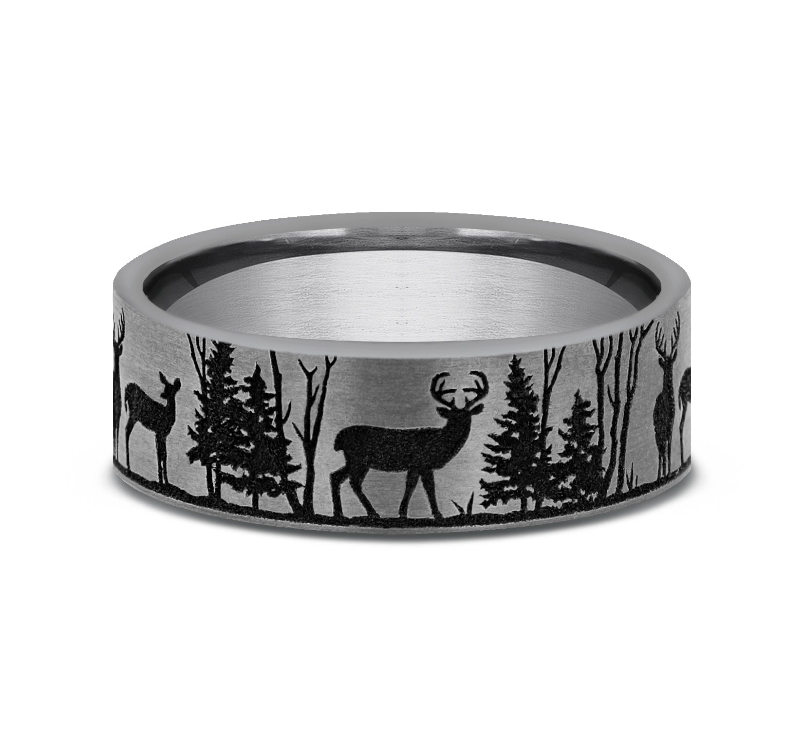 THE WHITETAIL 7mm, Comfort fit, Grey Tantalum, Forest scenic design