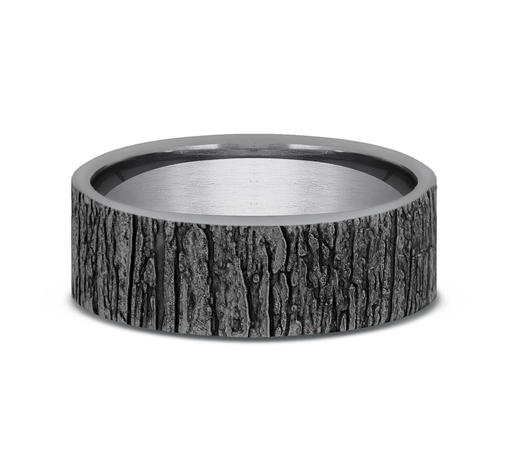 THE HAZEL 7mm, Comfort fit, Grey Tantalum, Tree bark pattern