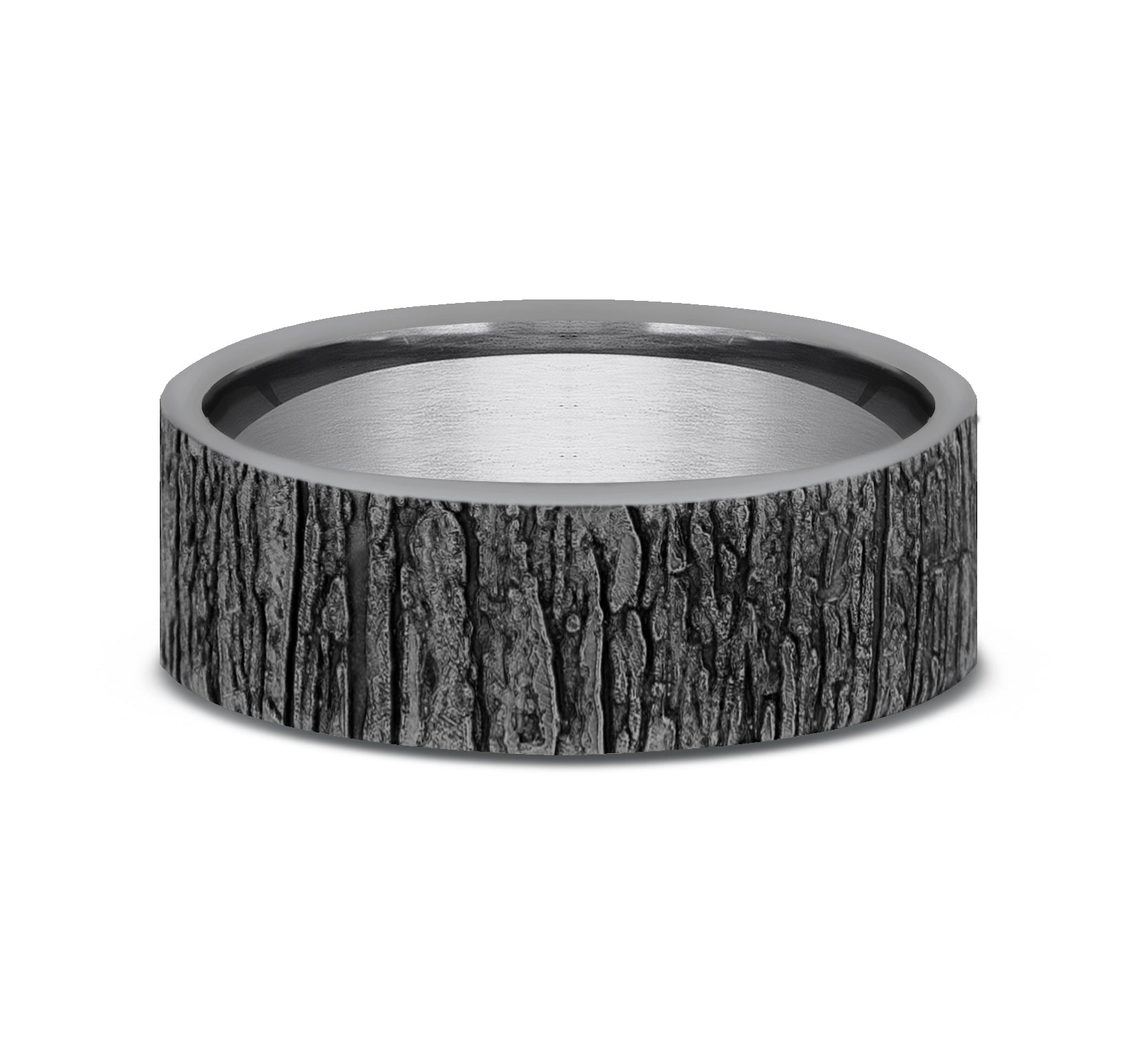 THE HAZEL 7mm, Comfort fit, Grey Tantalum, Tree bark pattern