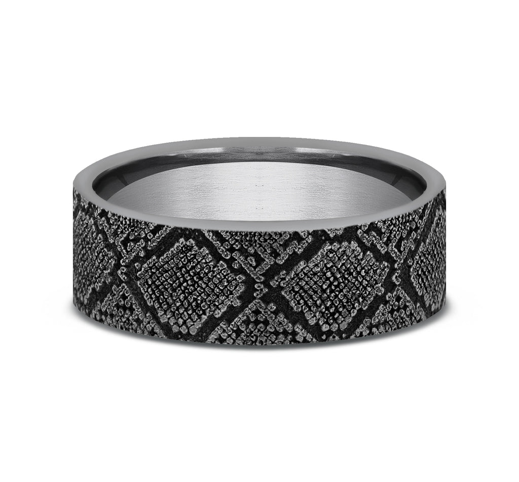 THE DIAMONDBACK 7mm, Comfort fit, Grey Tantalum, Snakeskin pattern