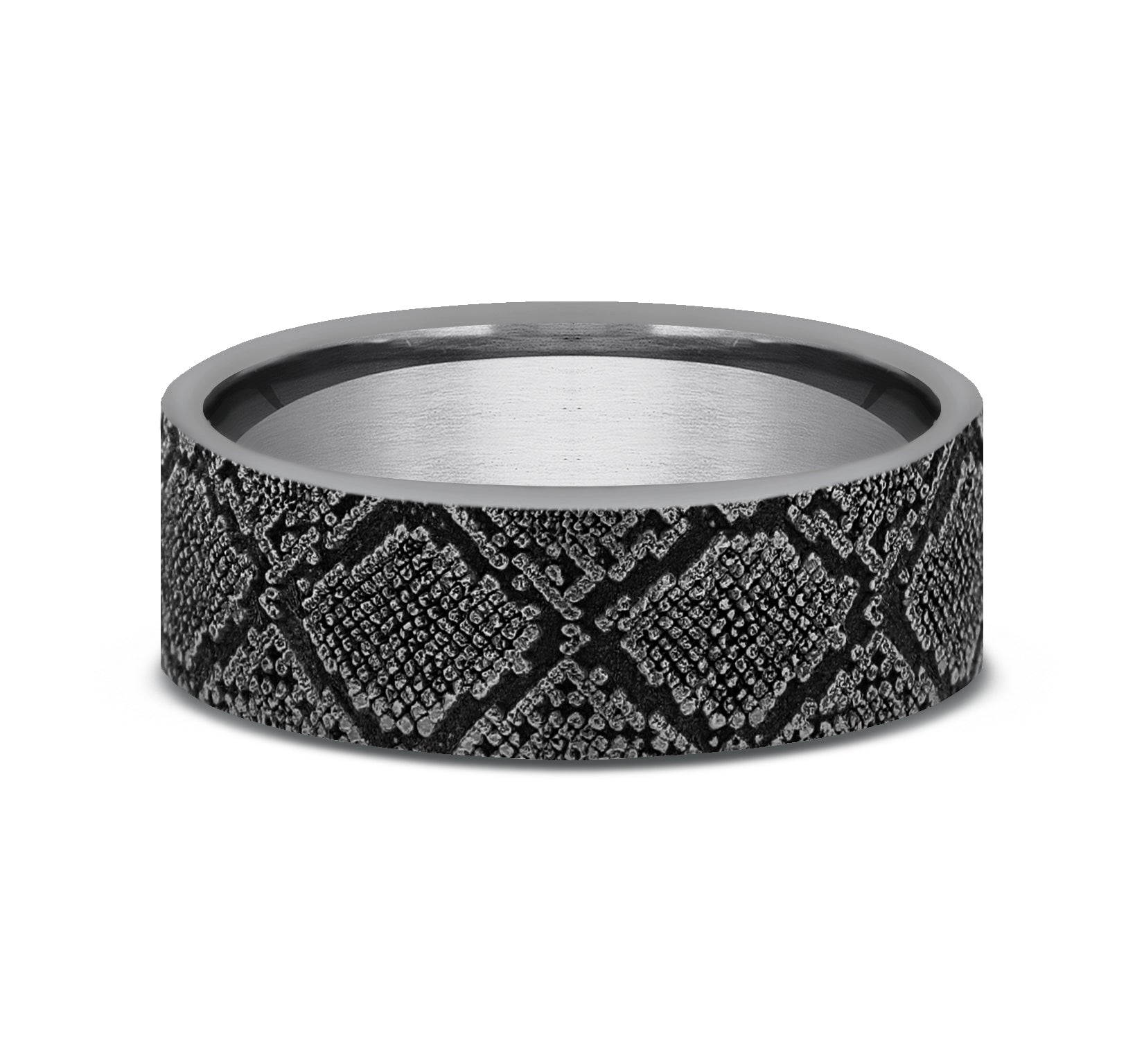 THE DIAMONDBACK 7mm, Comfort fit, Grey Tantalum, Snakeskin pattern