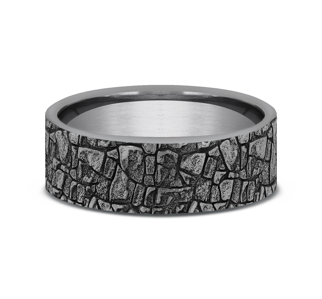 THE FLAGSTONE 7mm, Comfort fit, Grey Tantalum, Mountain rock pattern