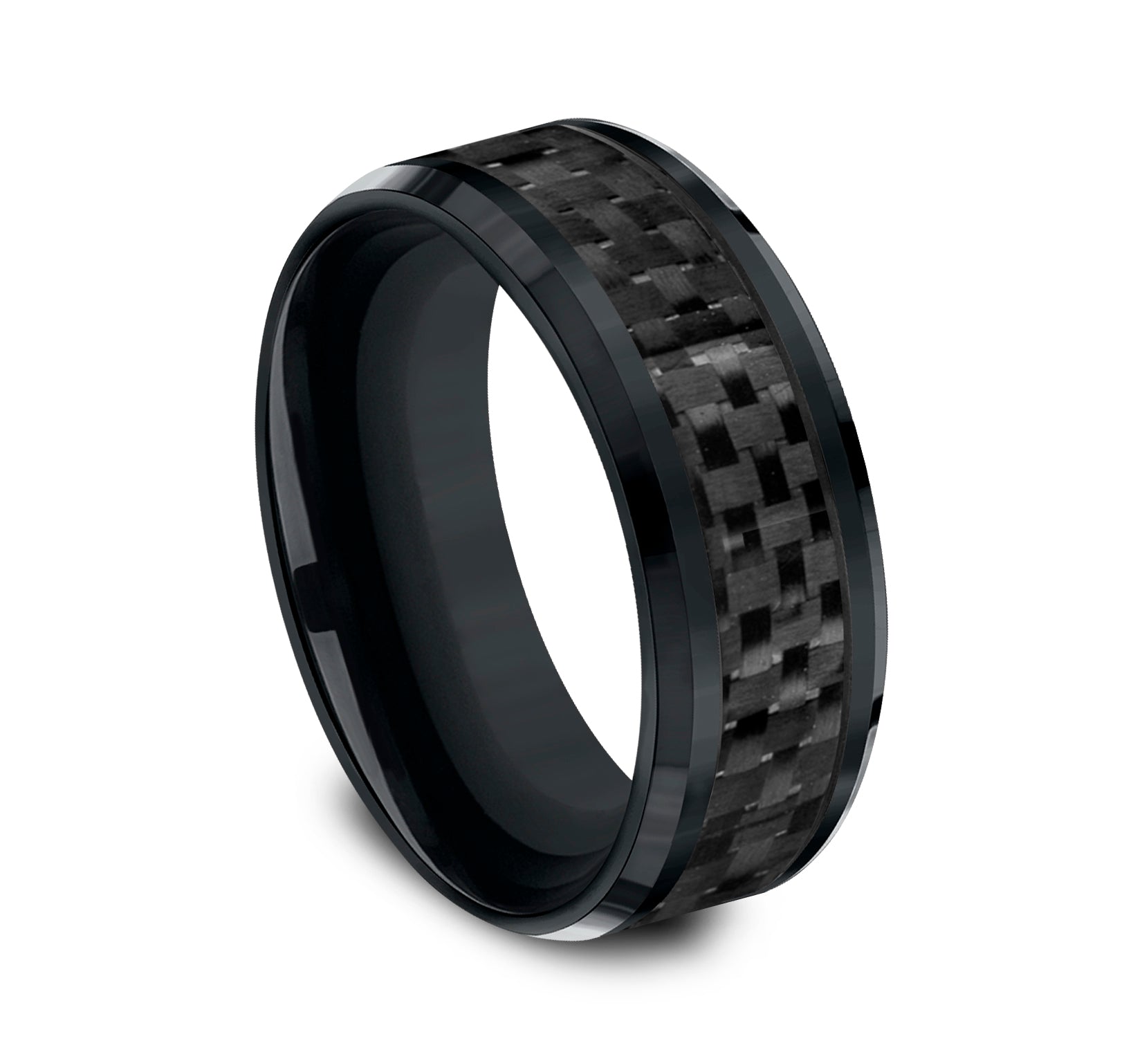 THE HAMILTON 8mm, Comfort fit, Black Cobalt and Black Carbon Fiber, Carbon Fiber center, polished bevel edges