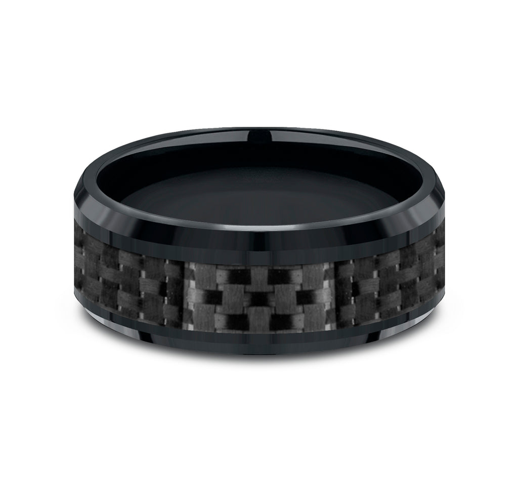 THE HAMILTON 8mm, Comfort fit, Black Cobalt and Black Carbon Fiber, Carbon Fiber center, polished bevel edges