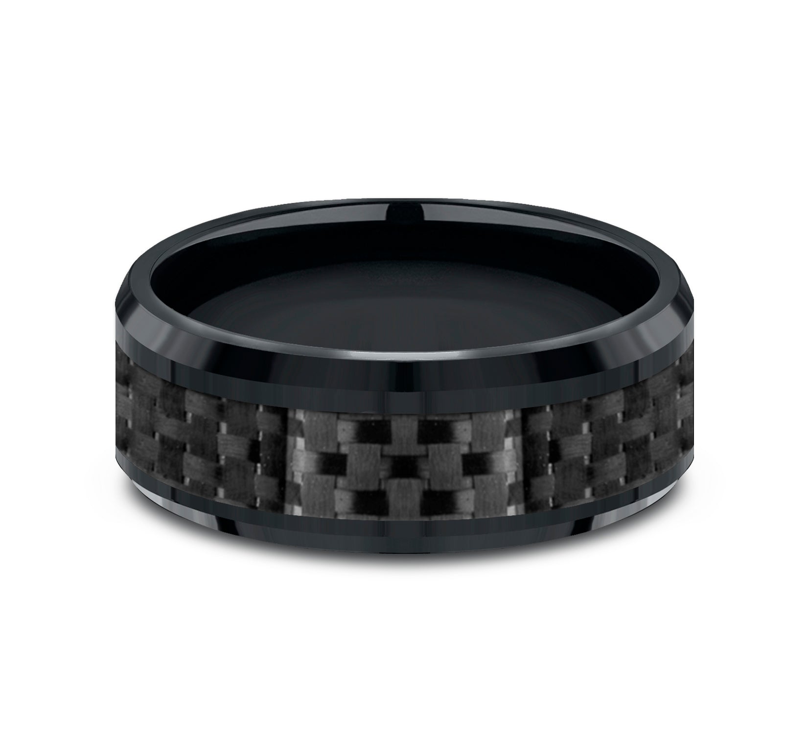 THE HAMILTON 8mm, Comfort fit, Black Cobalt and Black Carbon Fiber, Carbon Fiber center, polished bevel edges
