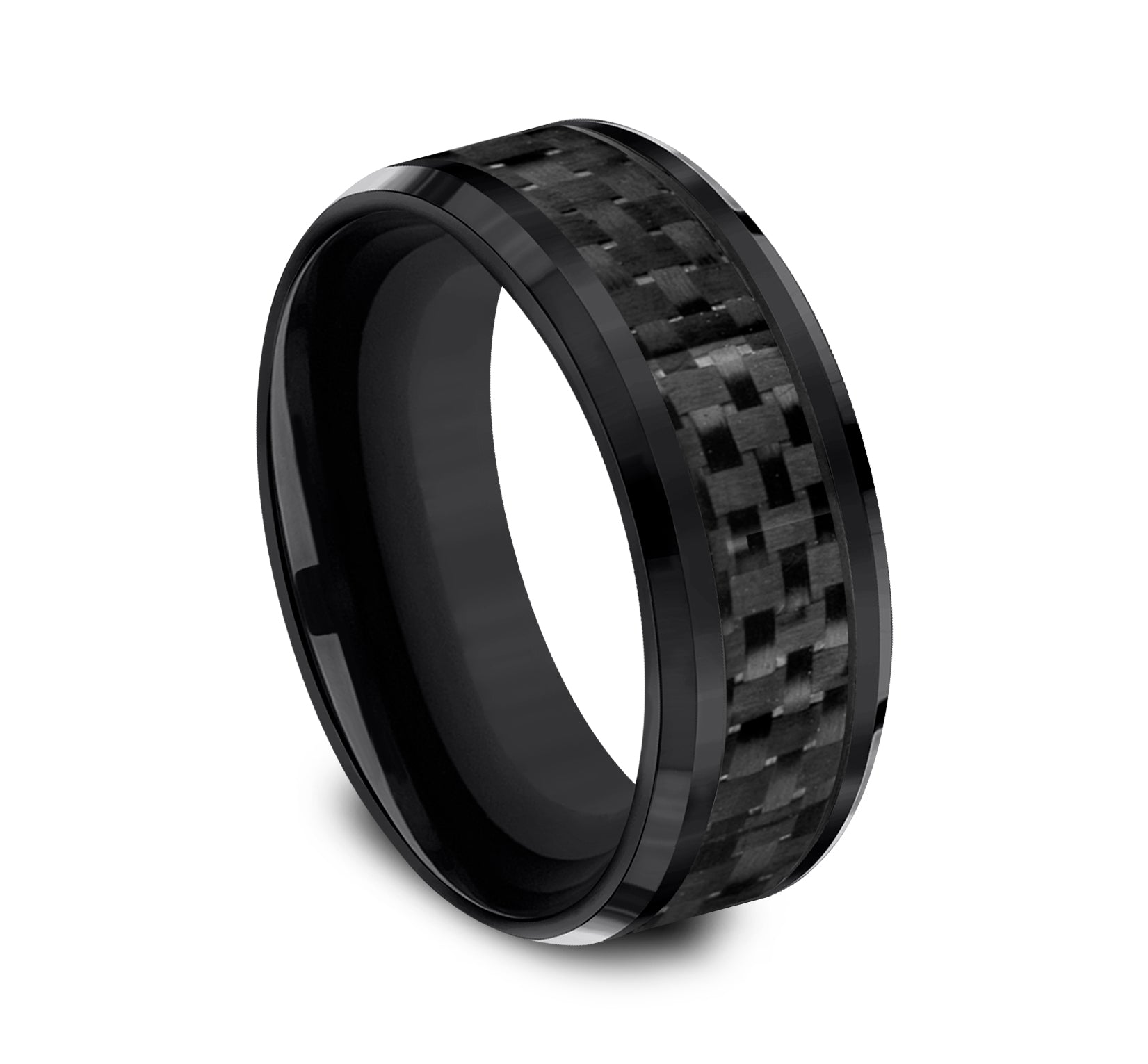 THE HAMILTON 8mm, Comfort fit, Black Titanium and Black Carbon Fiber, Carbon Fiber center, polished bevel edges