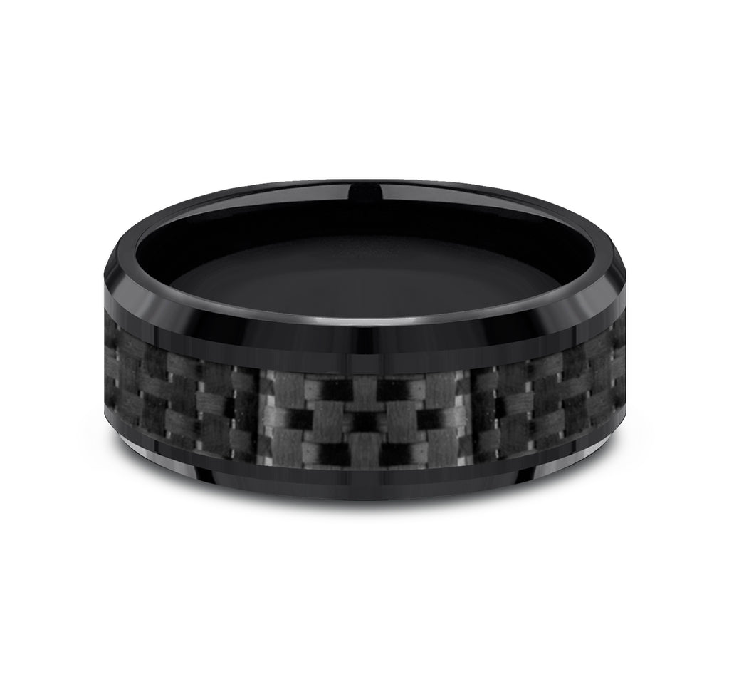 THE HAMILTON 8mm, Comfort fit, Black Titanium and Black Carbon Fiber, Carbon Fiber center, polished bevel edges