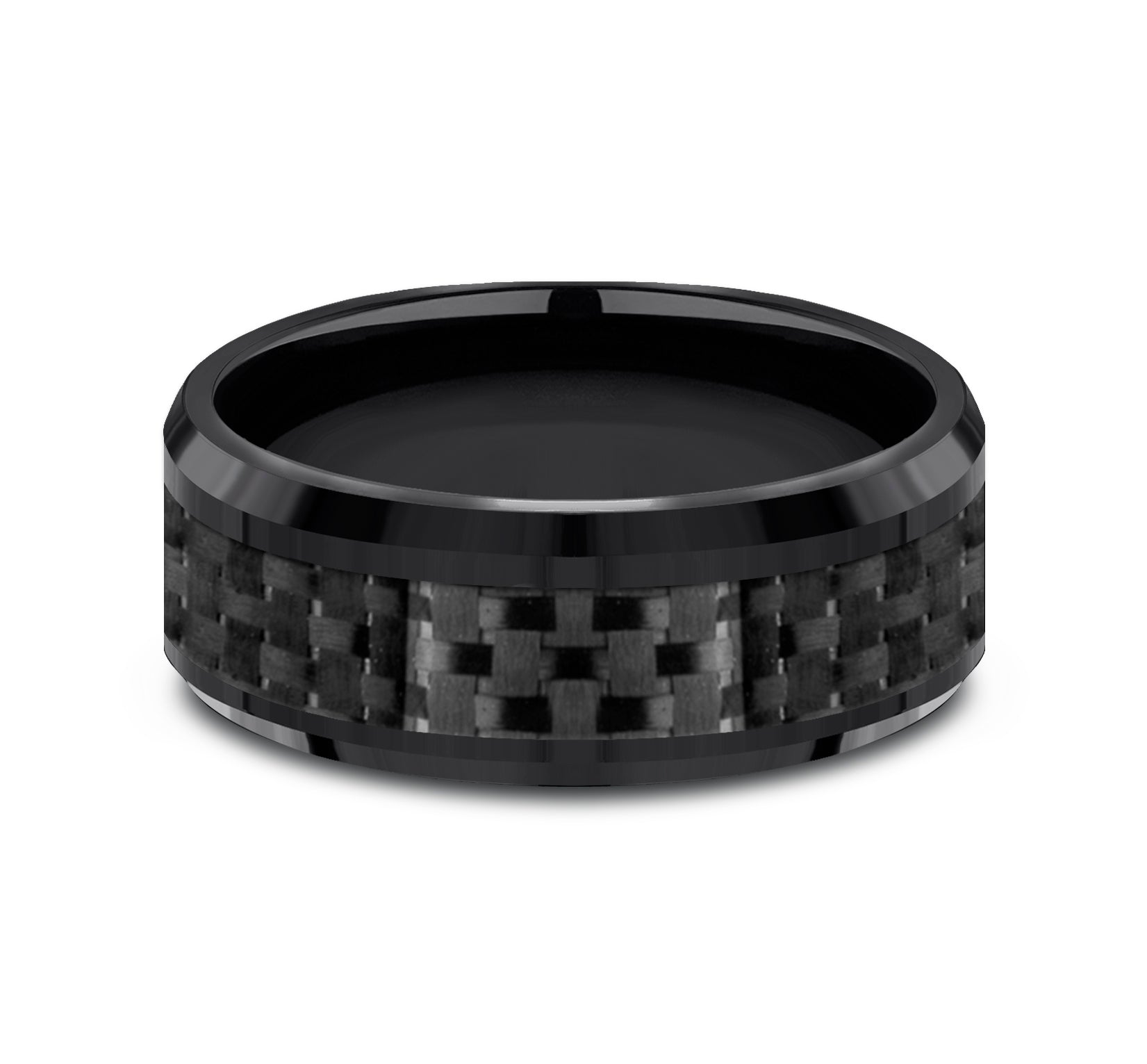THE HAMILTON 8mm, Comfort fit, Black Titanium and Black Carbon Fiber, Carbon Fiber center, polished bevel edges