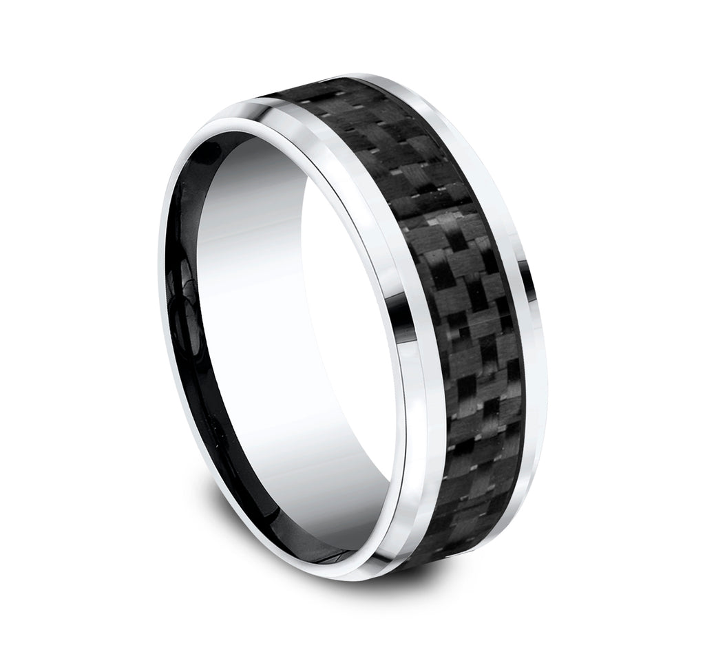 THE HAMILTON 8mm, Comfort fit, White Cobalt and Black Carbon Fiber, Carbon Fiber center, polished bevel edges