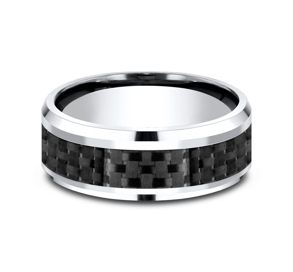 THE HAMILTON 8mm, Comfort fit, White Cobalt and Black Carbon Fiber, Carbon Fiber center, polished bevel edges