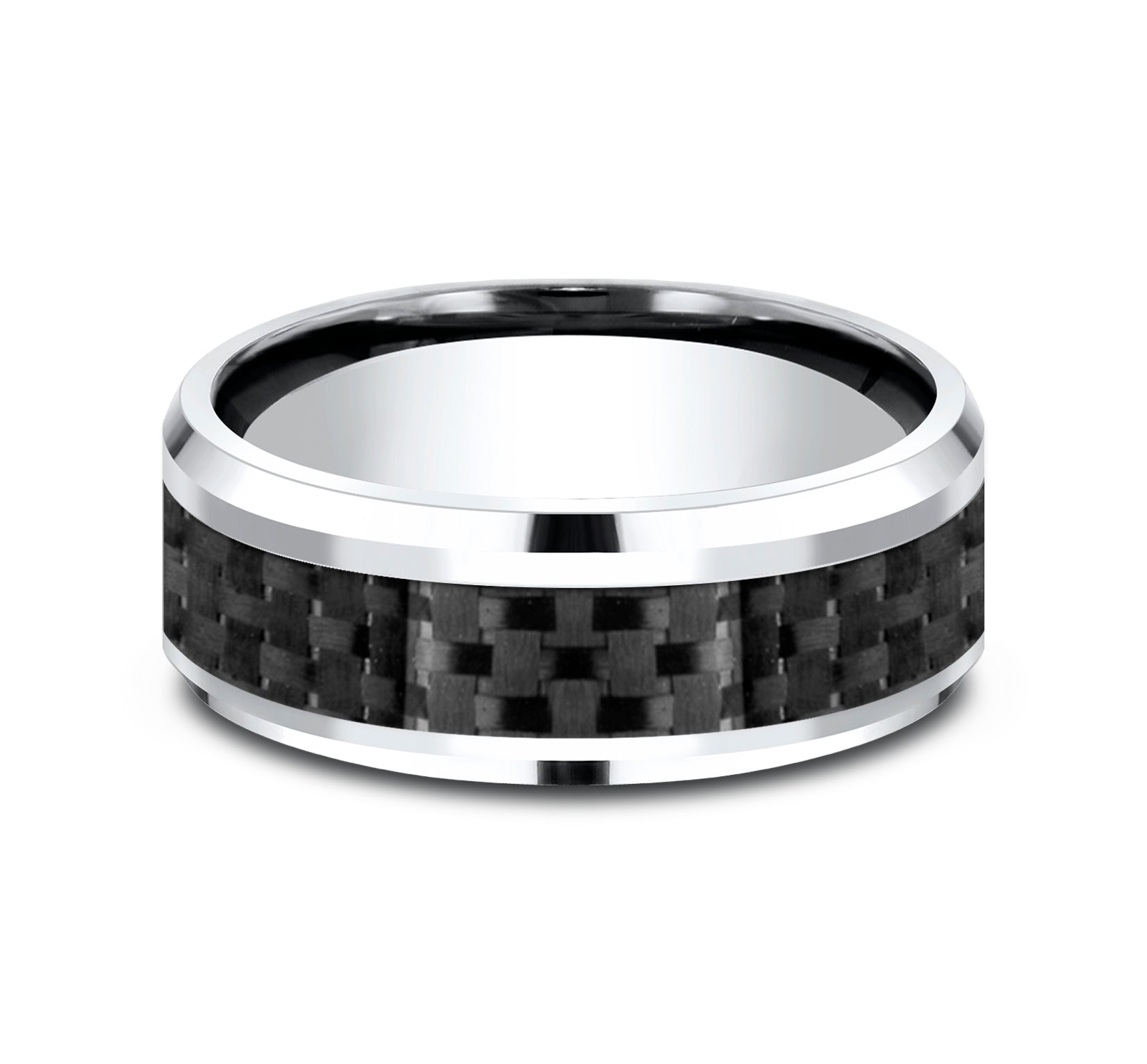 THE HAMILTON 8mm, Comfort fit, White Cobalt and Black Carbon Fiber, Carbon Fiber center, polished bevel edges