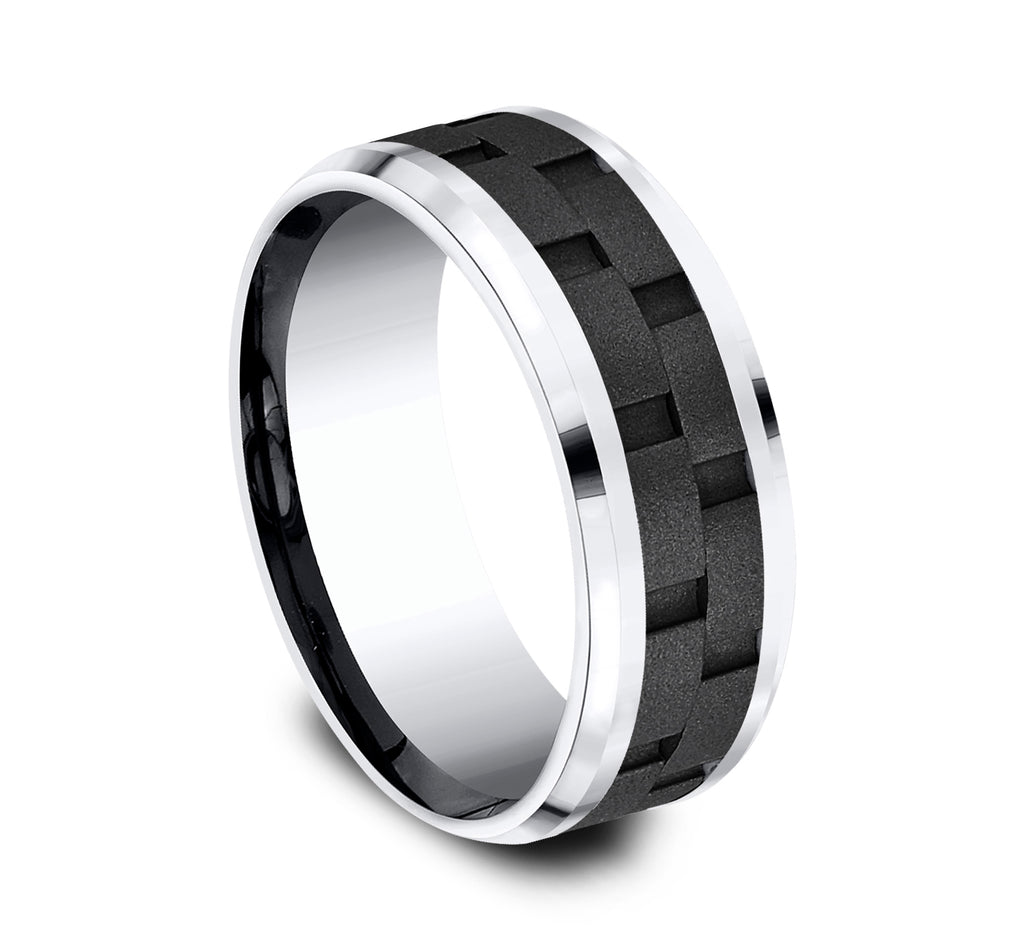THE PILOT 8mm, Comfort fit, Black Cobalt, Link patterned center, polished drop bevel edges