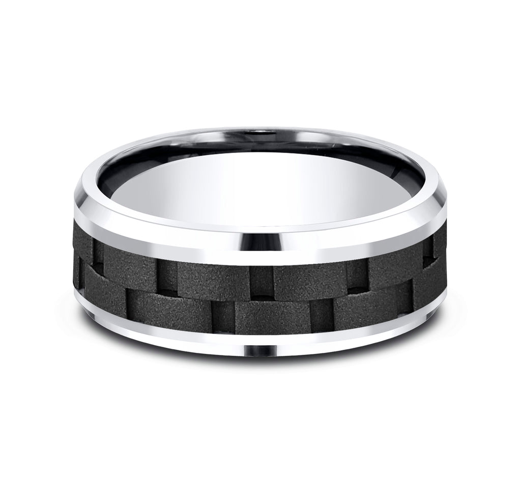 THE PILOT 8mm, Comfort fit, Black Cobalt, Link patterned center, polished drop bevel edges