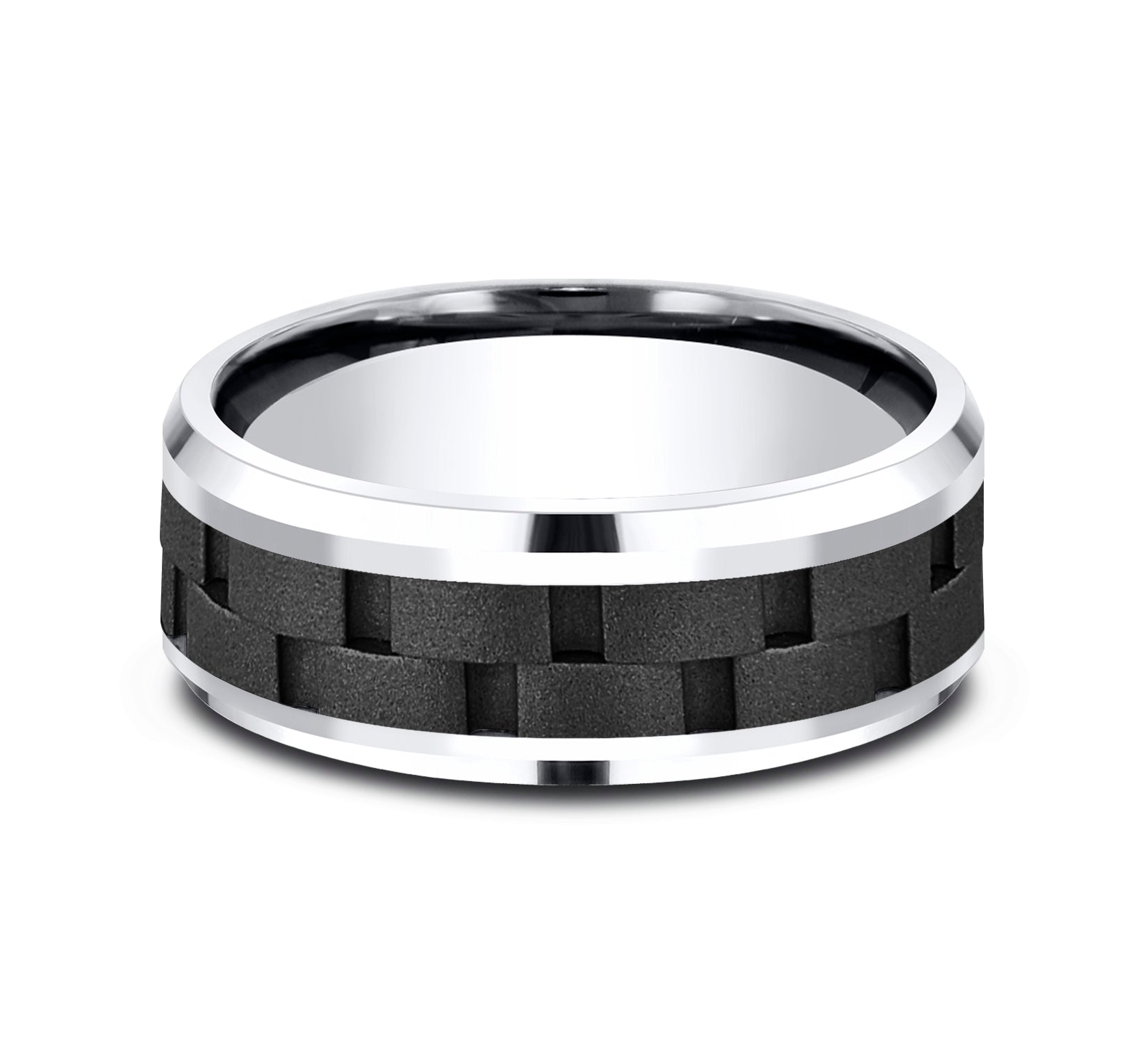 THE PILOT 8mm, Comfort fit, Black Cobalt, Link patterned center, polished drop bevel edges