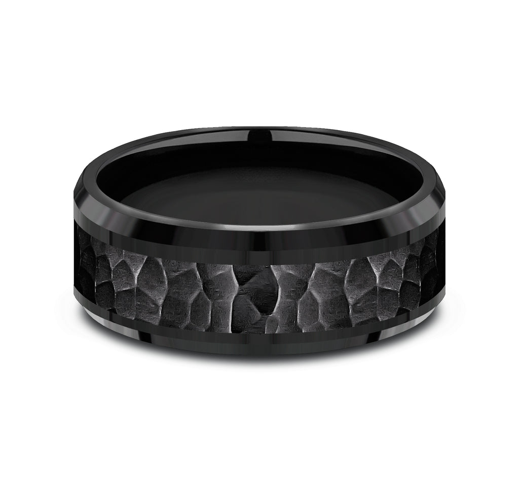 THE BORLAND 8mm, Comfort fit, Black Titanium, Hammered center, polished bevel edges