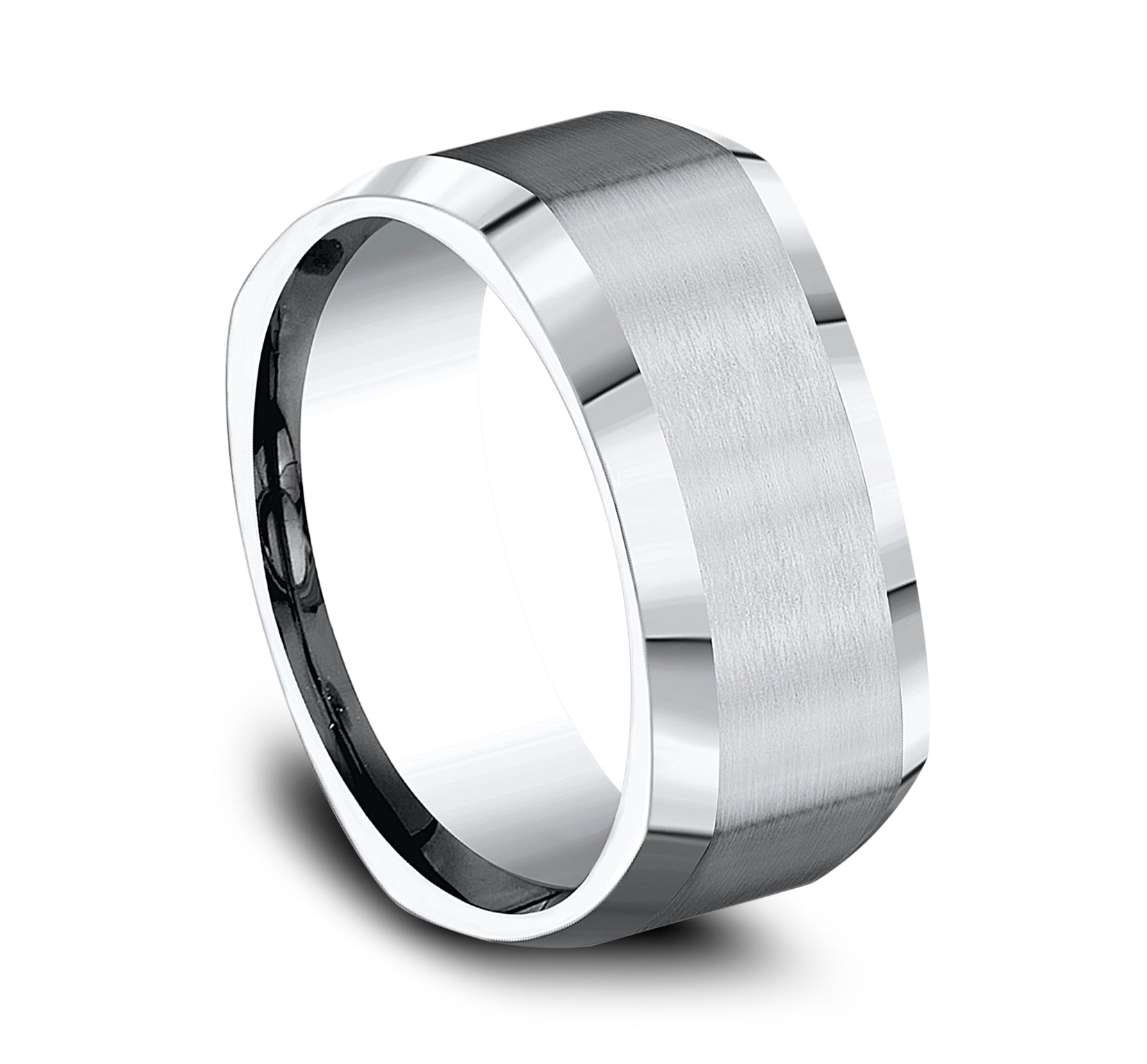 THE SCHOLAR 9mm, Comfort fit, White Cobalt, Four sided band with satin finished  center, polished bevel edges