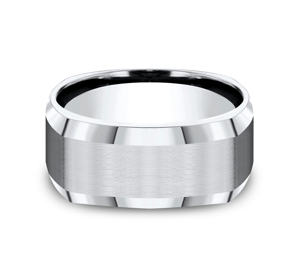 THE SCHOLAR 9mm, Comfort fit, White Cobalt, Four sided band with satin finished  center, polished bevel edges